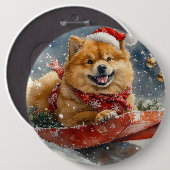 Chow Chow Hund in Sledge Lass es Schnee Weihnachte Button (Vorne & Hinten)