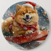 Chow Chow Hund in Sledge Lass es Schnee Weihnachte Button (Vorderseite)