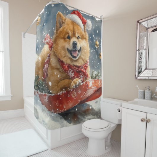 Chow Chow Hund in Sledge Lass es Schnee Weihnachte Duschvorhang (Beispiel)