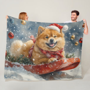 Chow Chow Hund in Sledge Lass es Schnee Weihnachte Fleecedecke