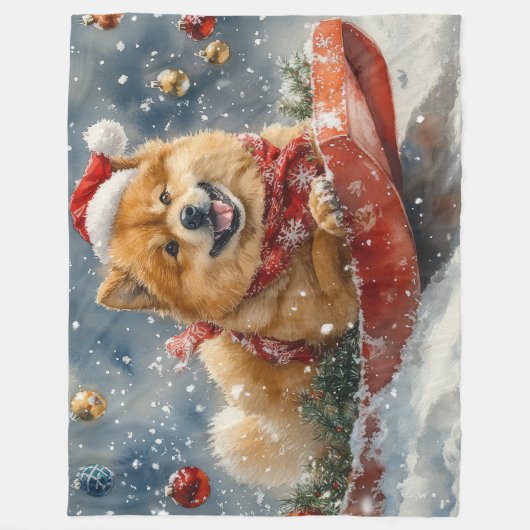 Chow Chow Hund in Sledge Lass es Schnee Weihnachte Fleecedecke (Vorderseite)