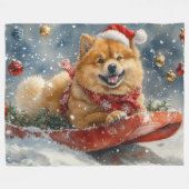 Chow Chow Hund in Sledge Lass es Schnee Weihnachte Fleecedecke (Vorderseite (Horizontal))