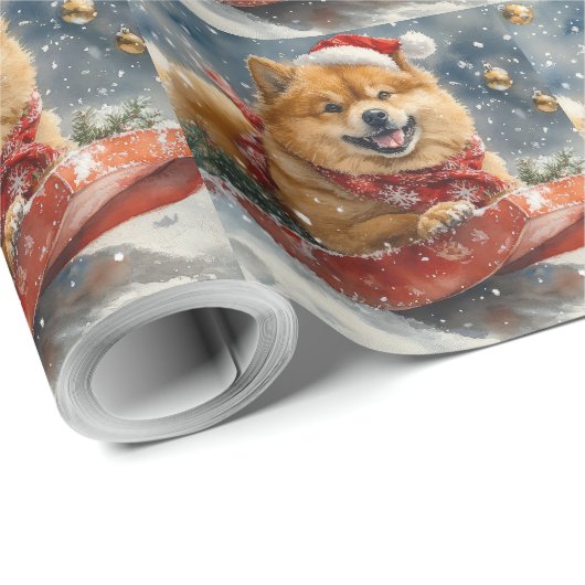 Chow Chow Hund in Sledge Lass es Schnee Weihnachte Geschenkpapier (Rolleneckpunkt)