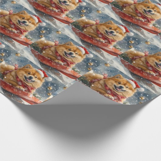 Chow Chow Hund in Sledge Lass es Schnee Weihnachte Geschenkpapier (Ecke)