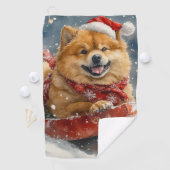 Chow Chow Hund in Sledge Lass es Schnee Weihnachte Golfhandtuch (Insitu)