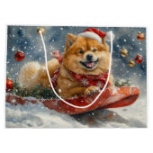Chow Chow Hund in Sledge Lass es Schnee Weihnachte Große Geschenktüte (Rückseite)