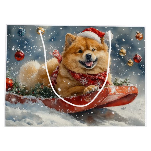Chow Chow Hund in Sledge Lass es Schnee Weihnachte Große Geschenktüte (Rückseite)