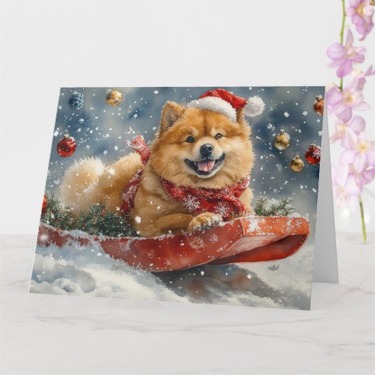 Chow Chow Hund in Sledge Lass es Schnee Weihnachte Karte (Orchidee)