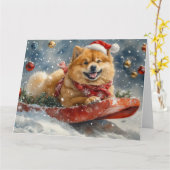 Chow Chow Hund in Sledge Lass es Schnee Weihnachte Karte (Gelbe Blume)