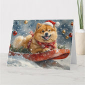 Chow Chow Hund in Sledge Lass es Schnee Weihnachte Karte (Vorderseite)