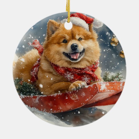 Chow Chow Hund in Sledge Lass es Schnee Weihnachte Keramik Ornament (Hinten)