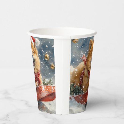 Chow Chow Hund in Sledge Lass es Schnee Weihnachte Pappbecher (Rechts)