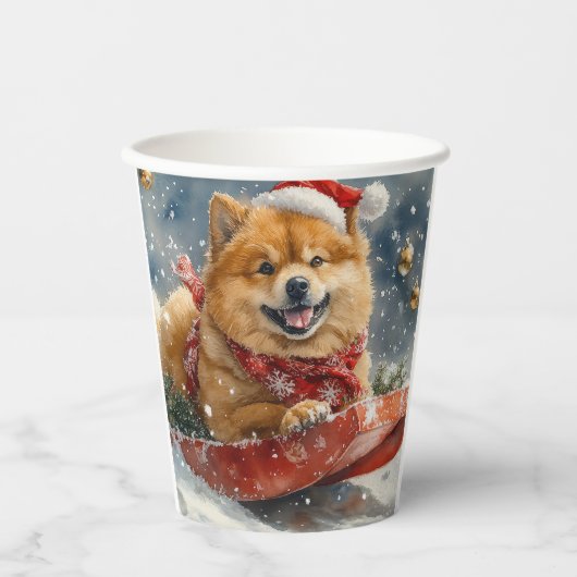 Chow Chow Hund in Sledge Lass es Schnee Weihnachte Pappbecher (Vorderseite)