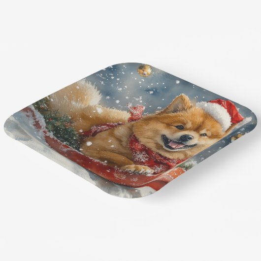 Chow Chow Hund in Sledge Lass es Schnee Weihnachte Pappteller (Gewinkelt)