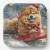 Chow Chow Hund in Sledge Lass es Schnee Weihnachte Pappteller (Vorderseite)