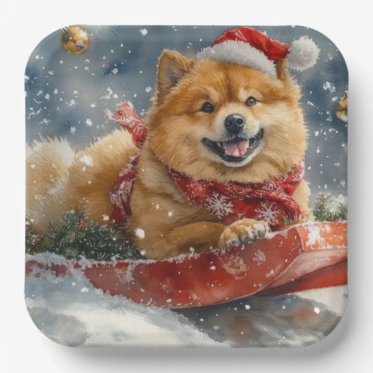 Chow Chow Hund in Sledge Lass es Schnee Weihnachte Pappteller (Vorderseite)