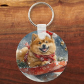Chow Chow Hund in Sledge Lass es Schnee Weihnachte Schlüsselanhänger (Rückseite)