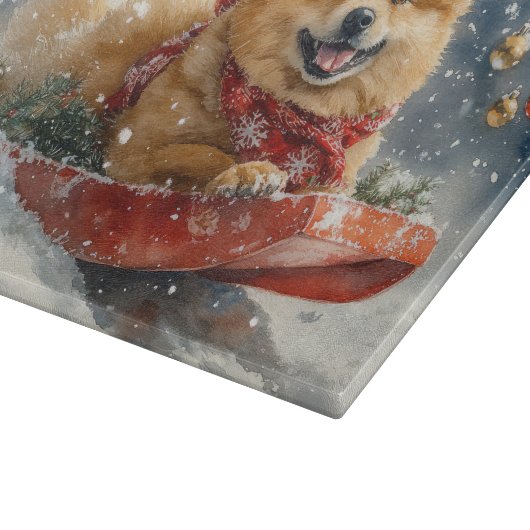 Chow Chow Hund in Sledge Lass es Schnee Weihnachte Schneidebrett (Ecke)