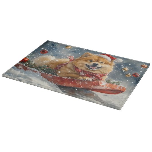 Chow Chow Hund in Sledge Lass es Schnee Weihnachte Schneidebrett (Ecke)