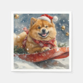 Chow Chow Hund in Sledge Lass es Schnee Weihnachte Serviette (Vorderseite)
