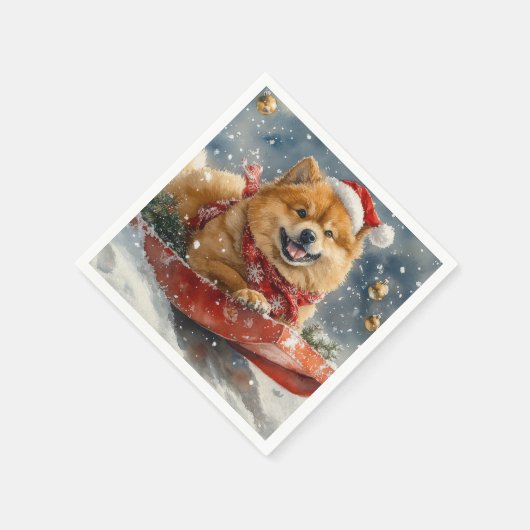 Chow Chow Hund in Sledge Lass es Schnee Weihnachte Serviette (Ecke)