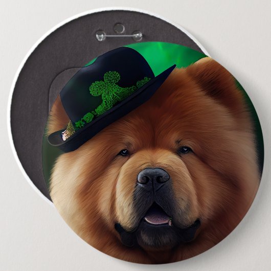 Chow Chow Hund in St. Patrick's Day Dress Button (Vorne & Hinten)