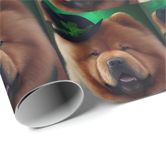 Chow Chow Hund in St. Patrick's Day Dress Geschenkpapier (Rolleneckpunkt)