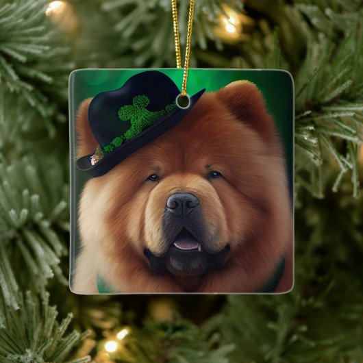 Chow Chow Hund in St. Patrick's Day Dress Keramikornament (Baum)