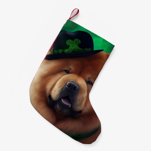 Chow Chow Hund in St. Patrick's Day Dress Kleiner Weihnachtsstrumpf (Vorderansicht (hängend))
