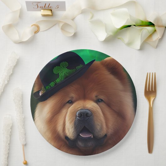 Chow Chow Hund in St. Patrick's Day Dress Pappteller (Hochzeit)