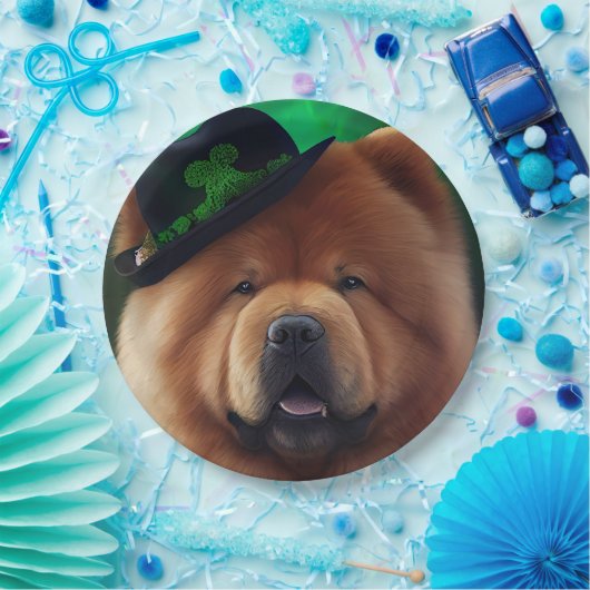 Chow Chow Hund in St. Patrick's Day Dress Pappteller (Party)