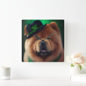 Chow Chow Hund in St. Patrick's Day Dress Quadratische Wanduhr (Zuhause)