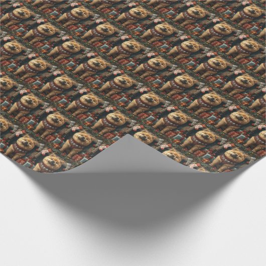 Chow Chow Hund mit Weihnachtsgeschenke Feuerplatz Geschenkpapier (Ecke)