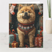 Chow Chow Hund mit Weihnachtsgeschenke Feuerplatz Karte (Vorderseite)