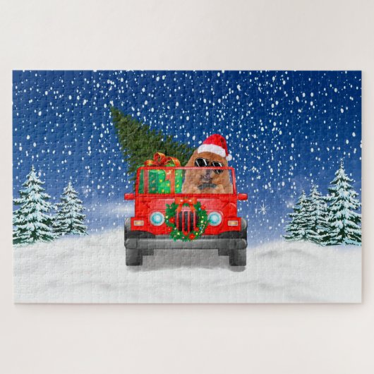 Chow Chow Hund mit Weihnachtsgeschenken Puzzle (Horizontal)