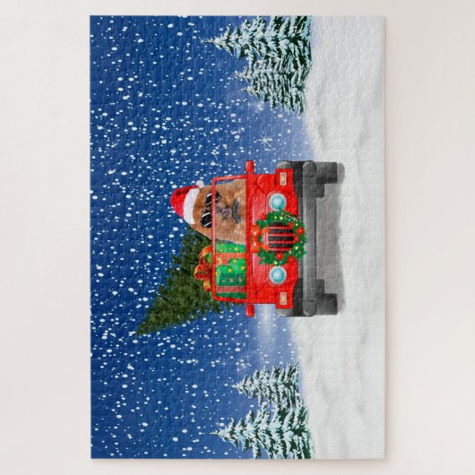 Chow Chow Hund mit Weihnachtsgeschenken Puzzle (Vertikal)