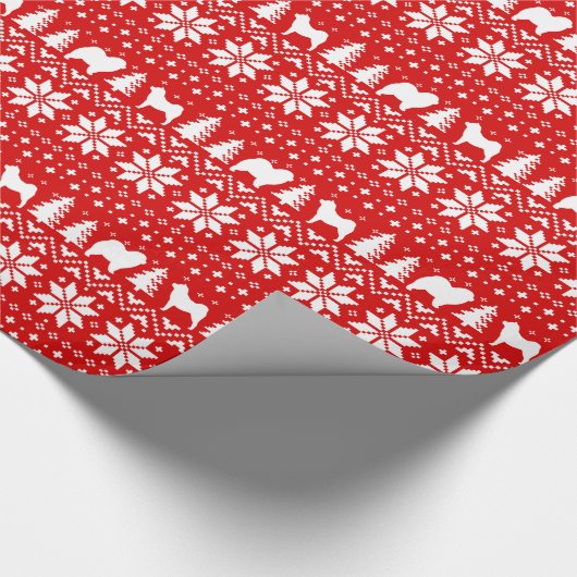 Chow Chow Hund Silhouetten Weihnachtsmuster Rot Geschenkpapier (Ecke)