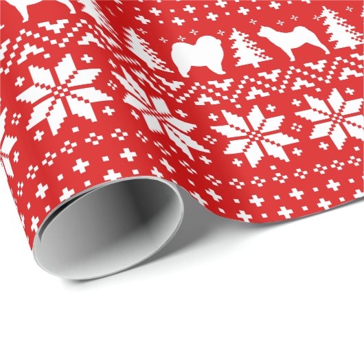 Chow Chow Hund Silhouetten Weihnachtsmuster Rot Geschenkpapier (Rolleneckpunkt)