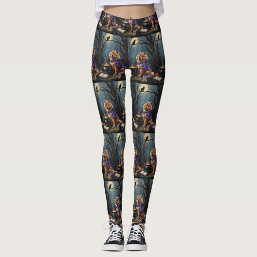 Chow Chow Hund Whimsical Halloween Malerei Leggings (Vorderseite)
