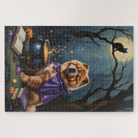 Chow Chow Hund Whimsical Halloween Malerei Puzzle (Horizontal)