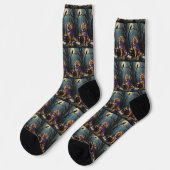 Chow Chow Hund Whimsical Halloween Malerei Socken (Linkes Detail)