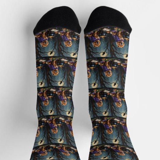 Chow Chow Hund Whimsical Halloween Malerei Socken (Oben)