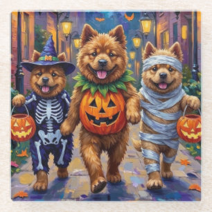 Chow-Chow-Hunde beim Trick-or-Treat Halloween-Kost Glasuntersetzer