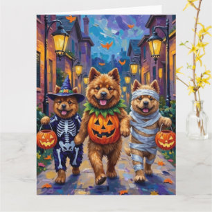 Chow-Chow-Hunde beim Trick-or-Treat Halloween-Kost Karte