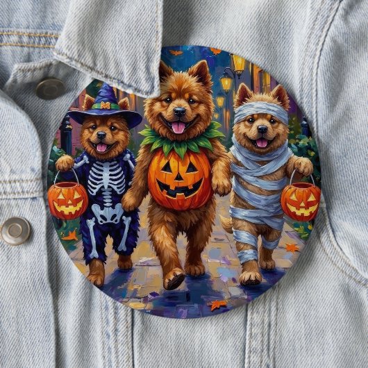 Chow Chow Hunde Trick-oder-Treating Halloween-Kost Button (Beispiel)