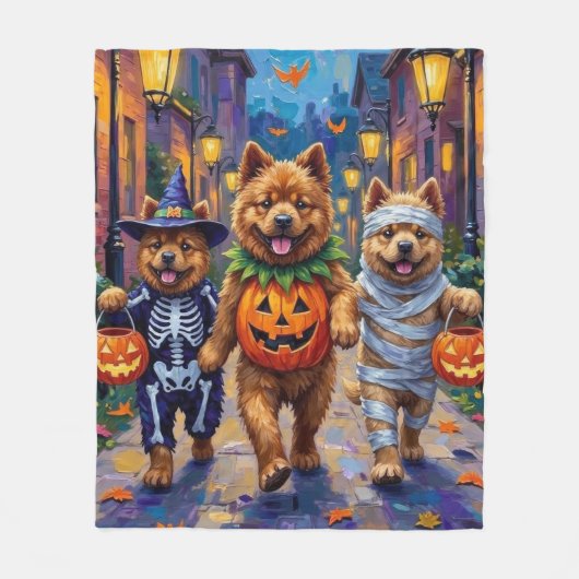 Chow Chow Hunde Trick-oder-Treating Halloween-Kost Fleecedecke (Vorderseite)
