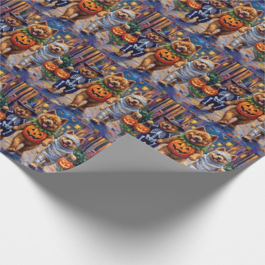 Chow Chow Hunde Trick-oder-Treating Halloween-Kost Geschenkpapier (Ecke)