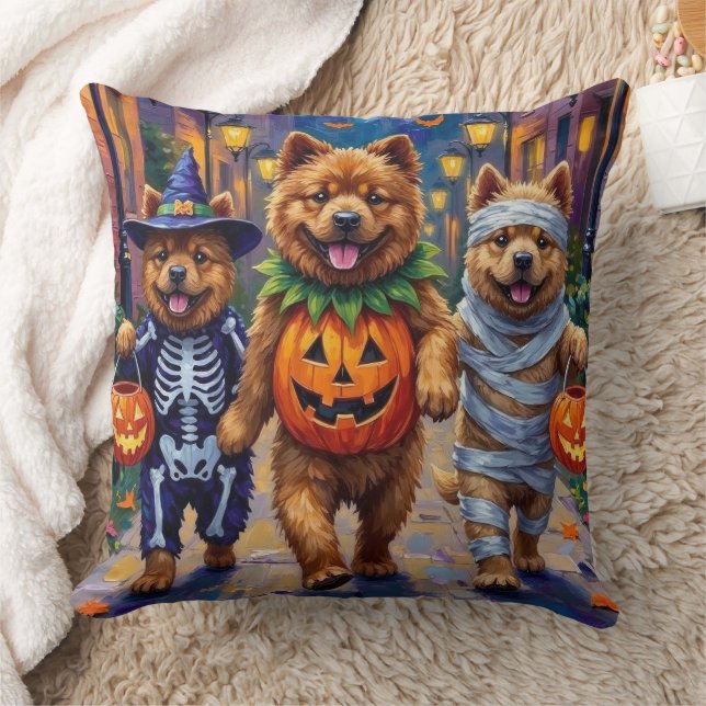 Chow Chow Hunde Trick-oder-Treating Halloween-Kost Kissen (Decke)