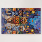 Chow Chow Hunde Trick-oder-Treating Halloween-Kost Puzzle (Horizontal)