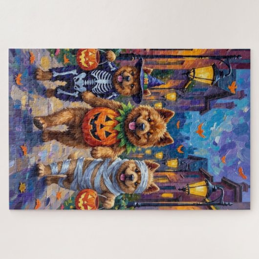 Chow Chow Hunde Trick-oder-Treating Halloween-Kost Puzzle (Horizontal)